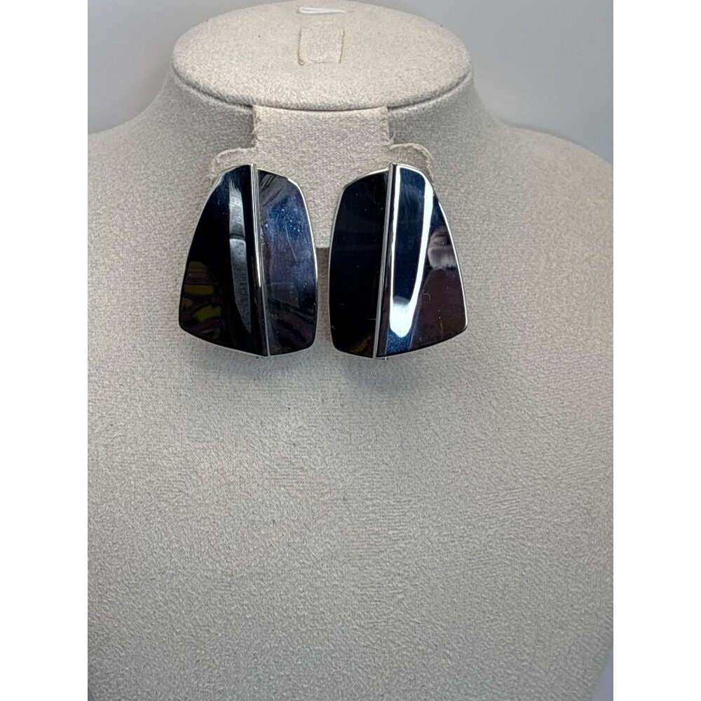 Vintage Statement Retro Modernist Silver Tone Wave Earrings Pierced Post